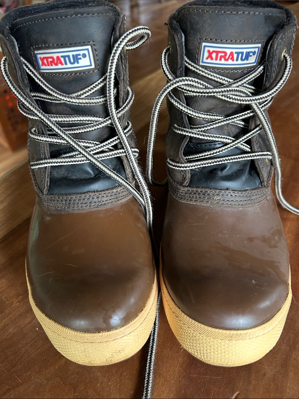 XTRATUF Brown Rubber Lace-Up Deck Boots